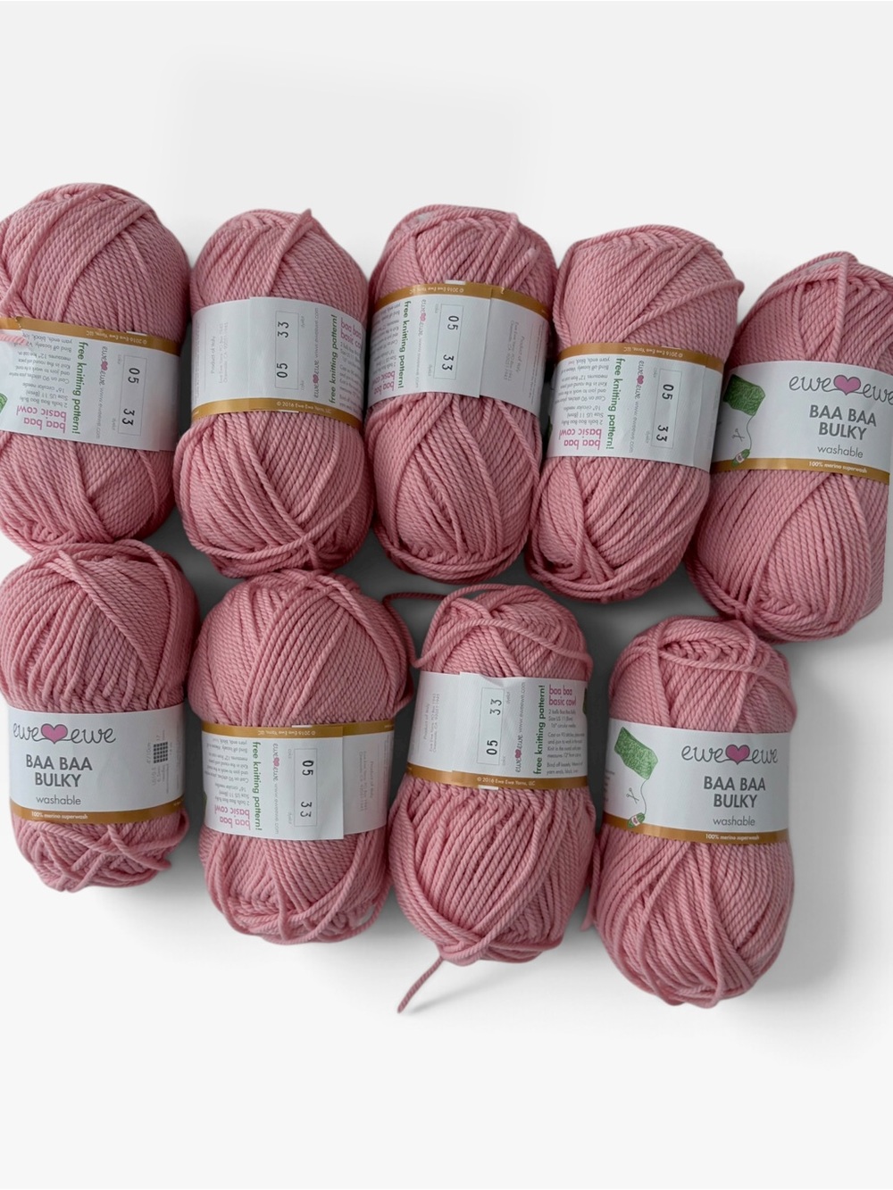 Ewe Ewe Baa Baa Bulky Merino Soft Pink– 9 Skeins Same Dye Lot